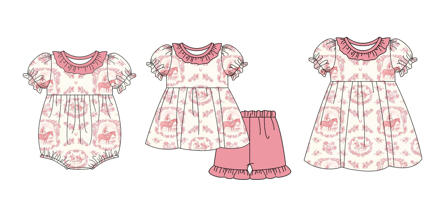 Baby Girl Short Sleeves Western Floral Rodeo Sibling Romper Dress Set ( Moq 5 Each Design ) 12.13