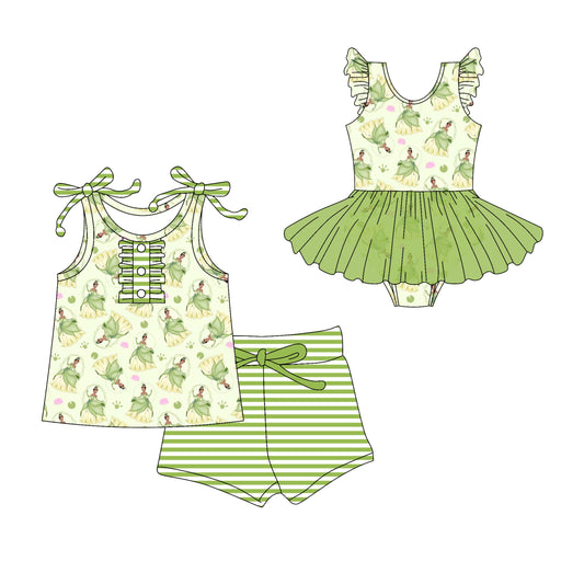 Baby Girl Princess Green Stripes Sibling Tulle Romper Set ( Moq 5 Each Style ) 3.10