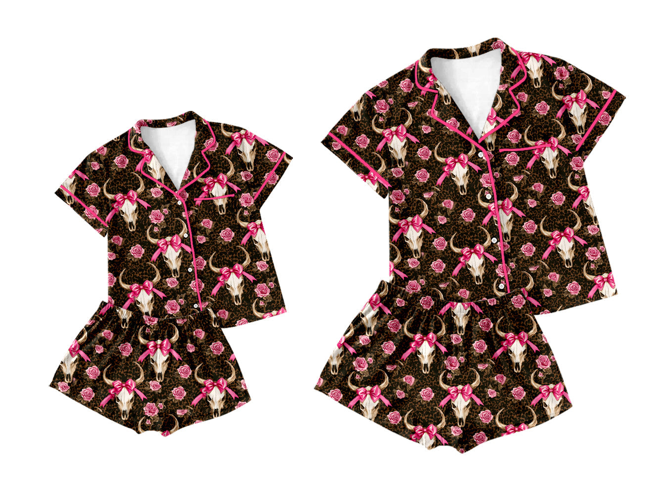 Baby Girl Adult Women Western Cow Bows Flower Sibling Pajamas Set ( Moq 5 Each Style ) 2.25