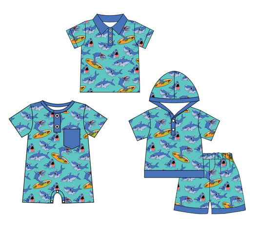 Baby Boy Short Sleeves Fish Sibling Romper Clothes Set ( Moq 5 Each Design )11.27