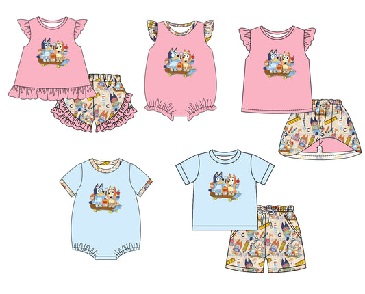 Baby Boy Girl Dogs Back To School Sibling Dress Romper Clothes Set ( Moq 5 Each style ) 11.30