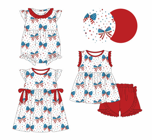 Baby Girl 4th Of July Bows Sibling Romper Dress Set ( Moq 5 Each Style ) 3.18
