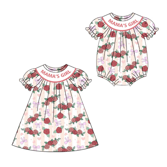 ( Moq 5 Each Style ) Baby Kids Short Sleeves Flower Bows Mama's Girl Sibling Romper Dress 4.19