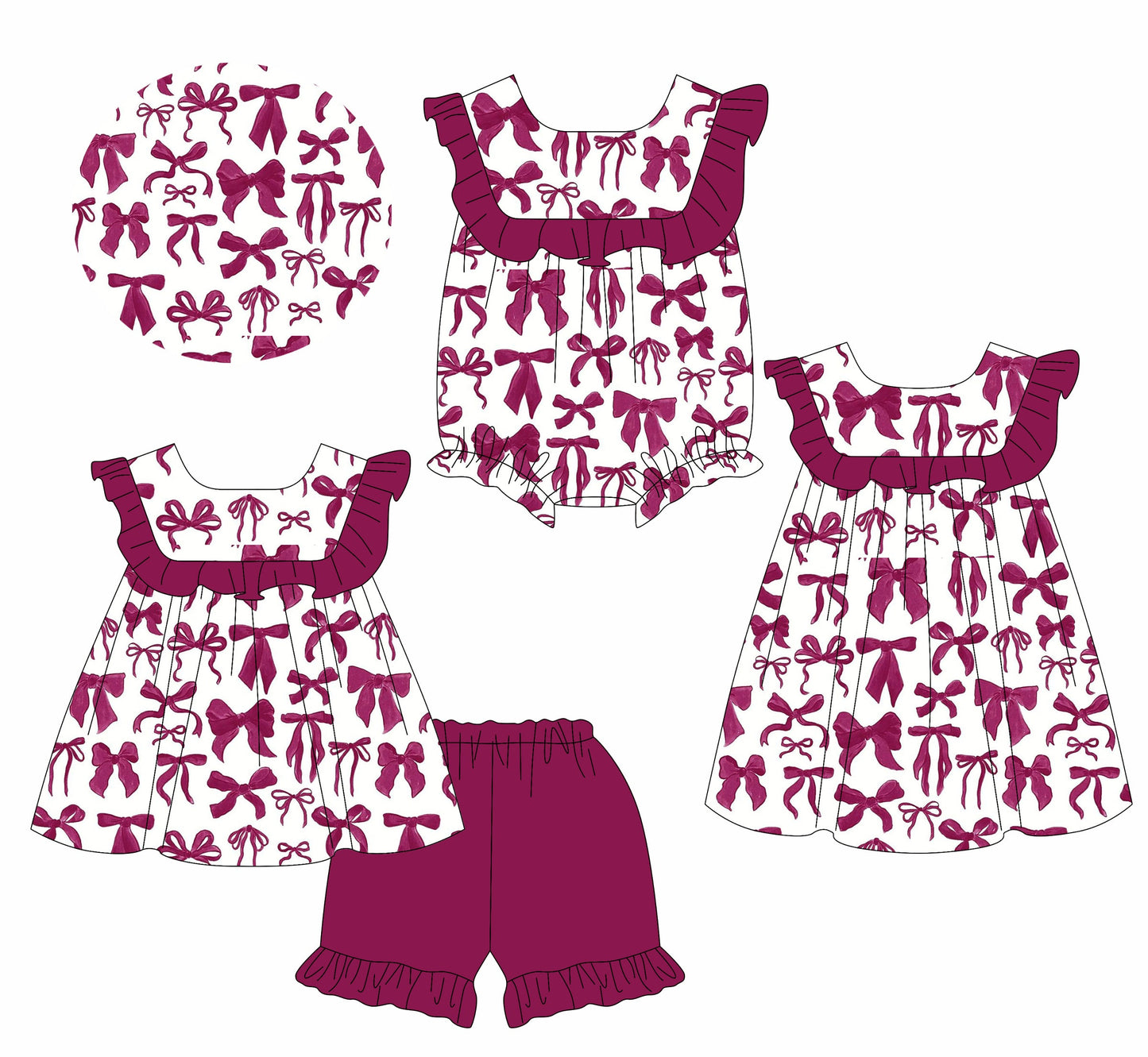 Baby Girl Bows Ruffle Sibling Romper Dress Set ( Moq 5 Each Style ) 1.10