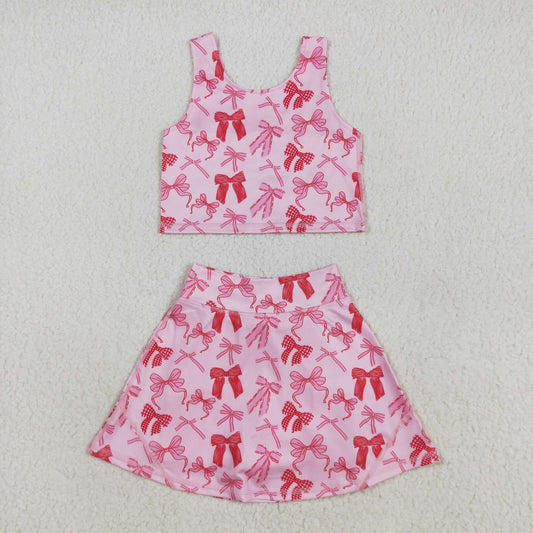 Baby Girl Sleeveless Pink Bows Tops Skorts Yoga Active Set RTS