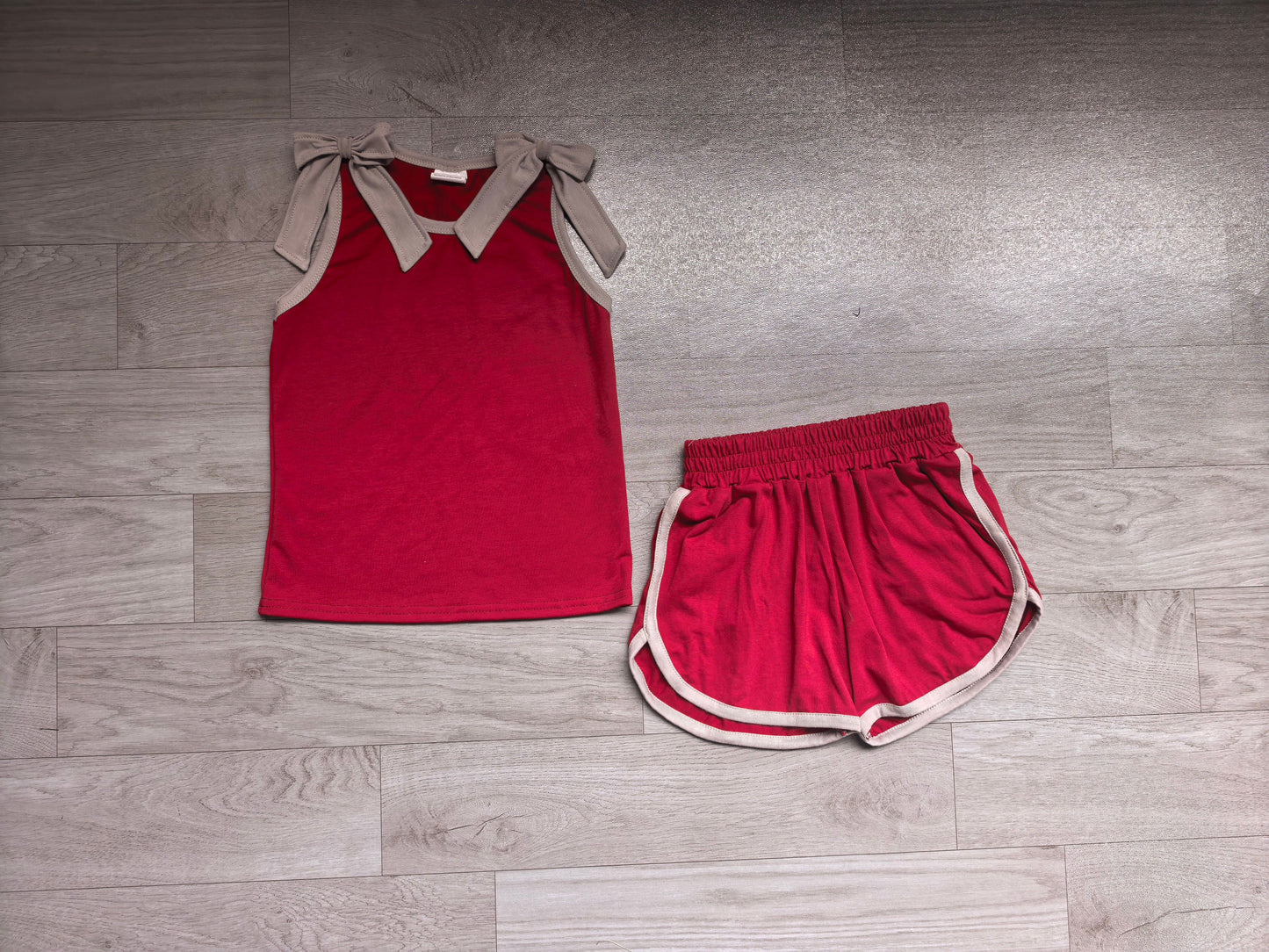( No moq ) Preorder Baby Girls Kids Grey Bows Shirt Shorts Cotton Set Summer Clothes