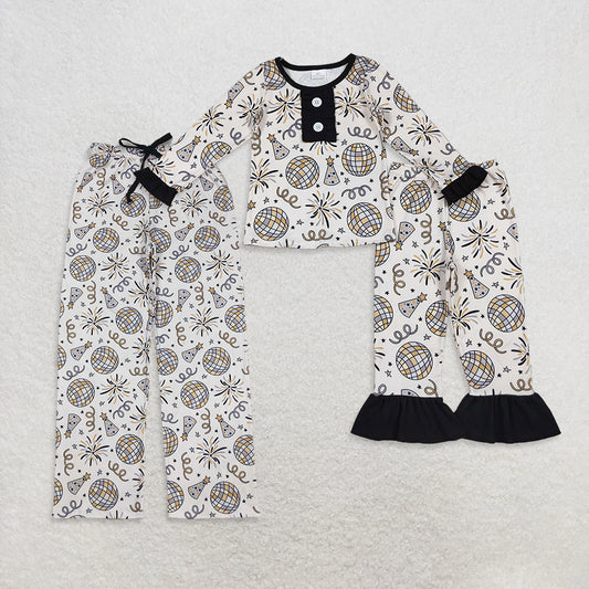 Sibling Girls Kids Adult Woman Happy New Year Pajamas Pants Set RTS