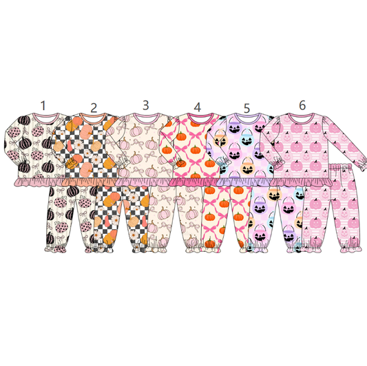 ( Moq 5 Each Style ) Sibling Baby Girls Kids Long Sleeves Pumpkins Halloween Shirt Pants Sets Pajamas Clothes