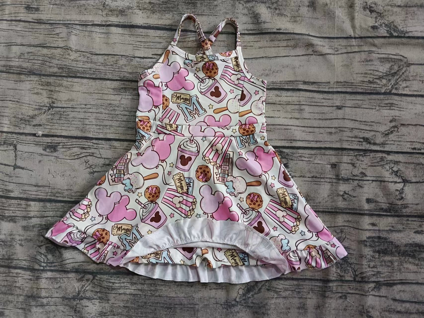 ( Moq 5 ) Baby Girl Sleeveless Cartoon Cakes Skort Dress