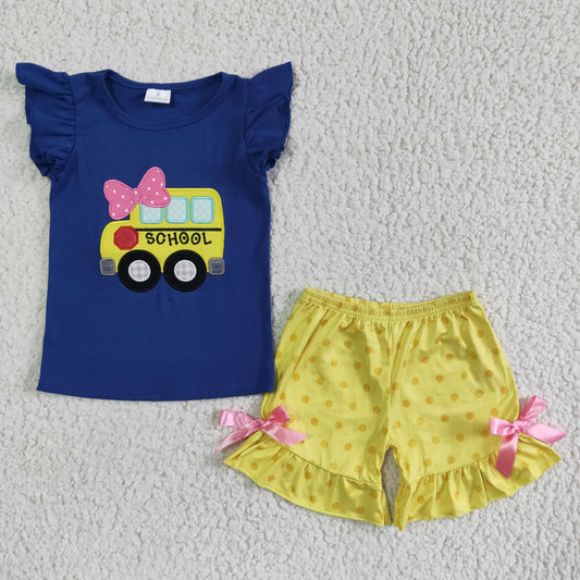 Baby Girl Bus Back To School Yellow Shorts Set