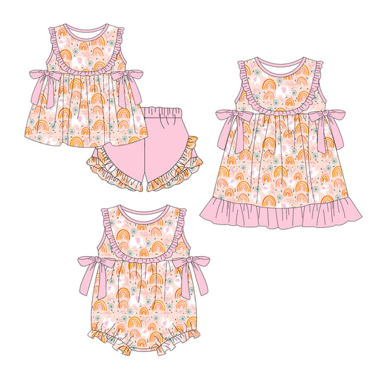 ( Moq 5 Each Style ) Sibling Baby Girls Kids Sleeveless Elephant Bows Romper Dress Set Clothes