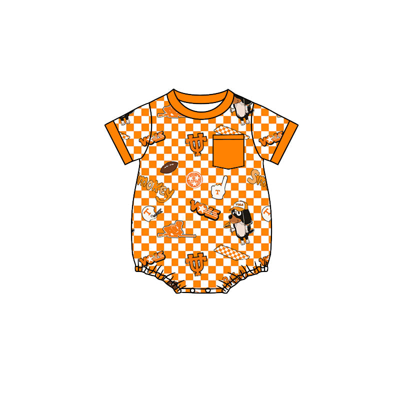 Baby Boy Short Sleeves Dogs Checked Team Bubble Romper ( Moq 5 )