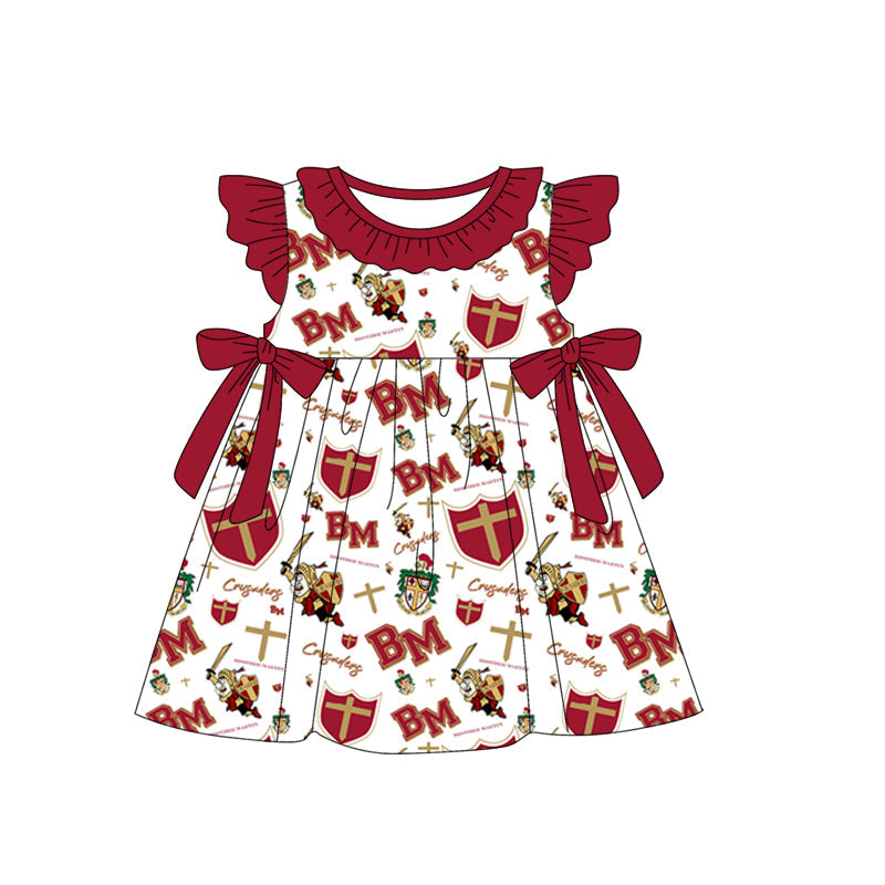 Baby Girl Short Sleeves BM Team Bows Knee Length Dress ( Moq 5 )