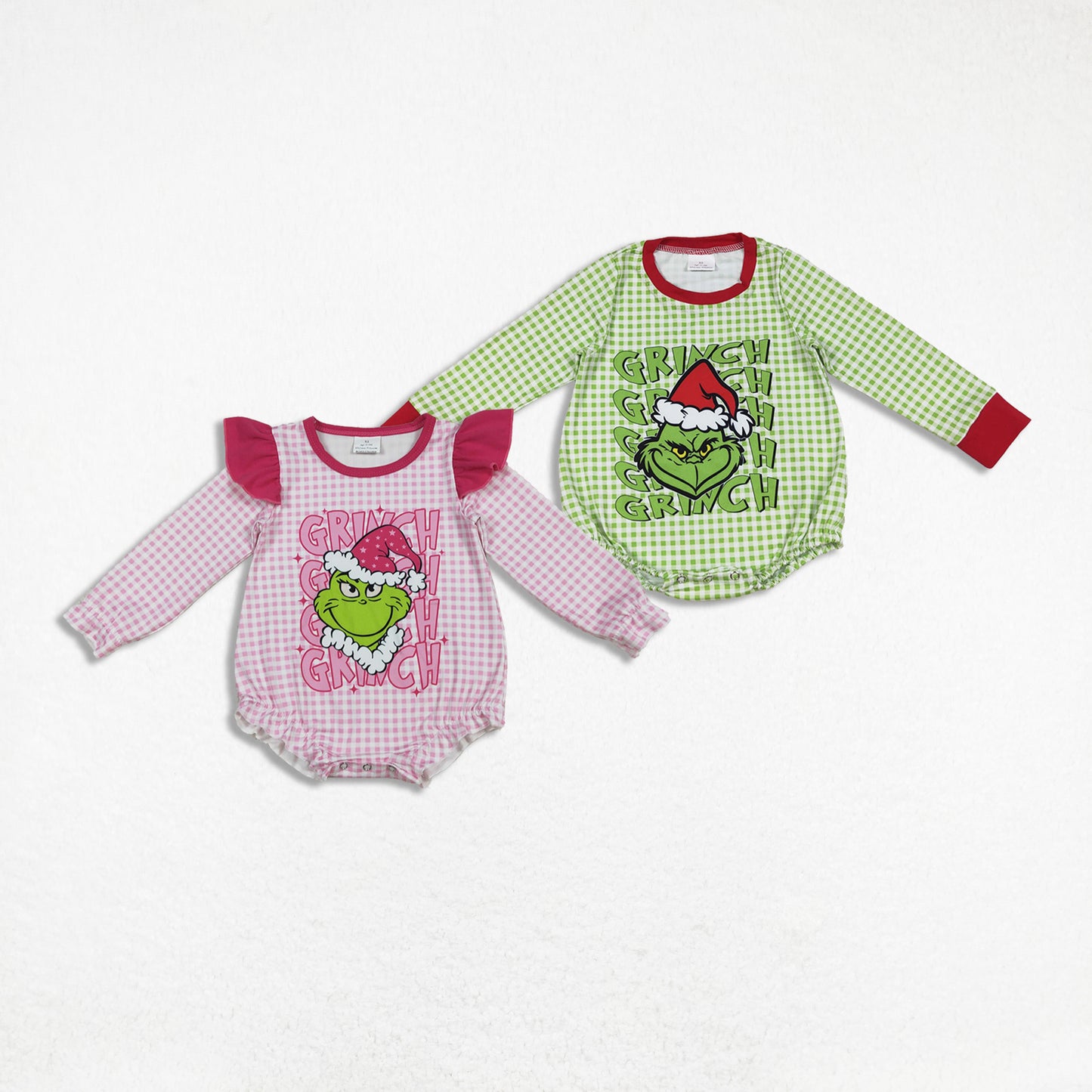 Sibling Baby Boys Girls Long Sleeves Green Face Christmas Bubble Romper RTS
