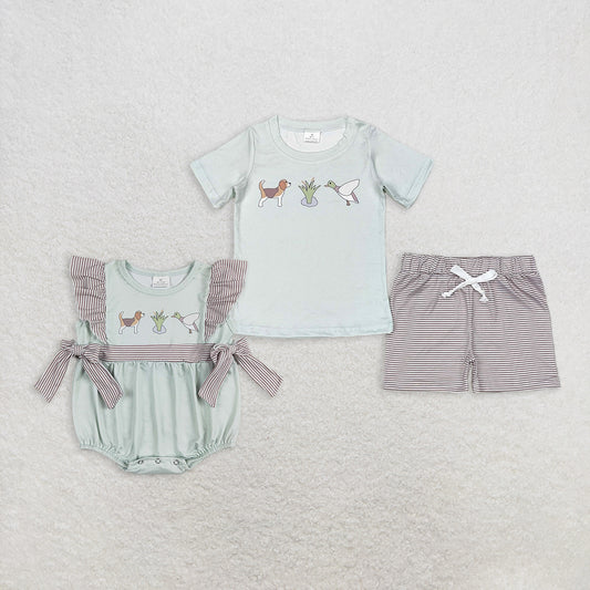 Duck Dog Print Sibling Summer Matching Clothes