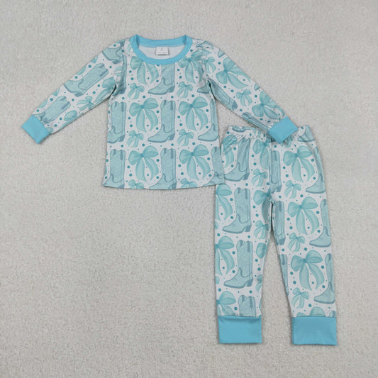 Baby Girl Kids Long Sleeves Bows Boots Shirt Pants Western Pajamas Set RTS