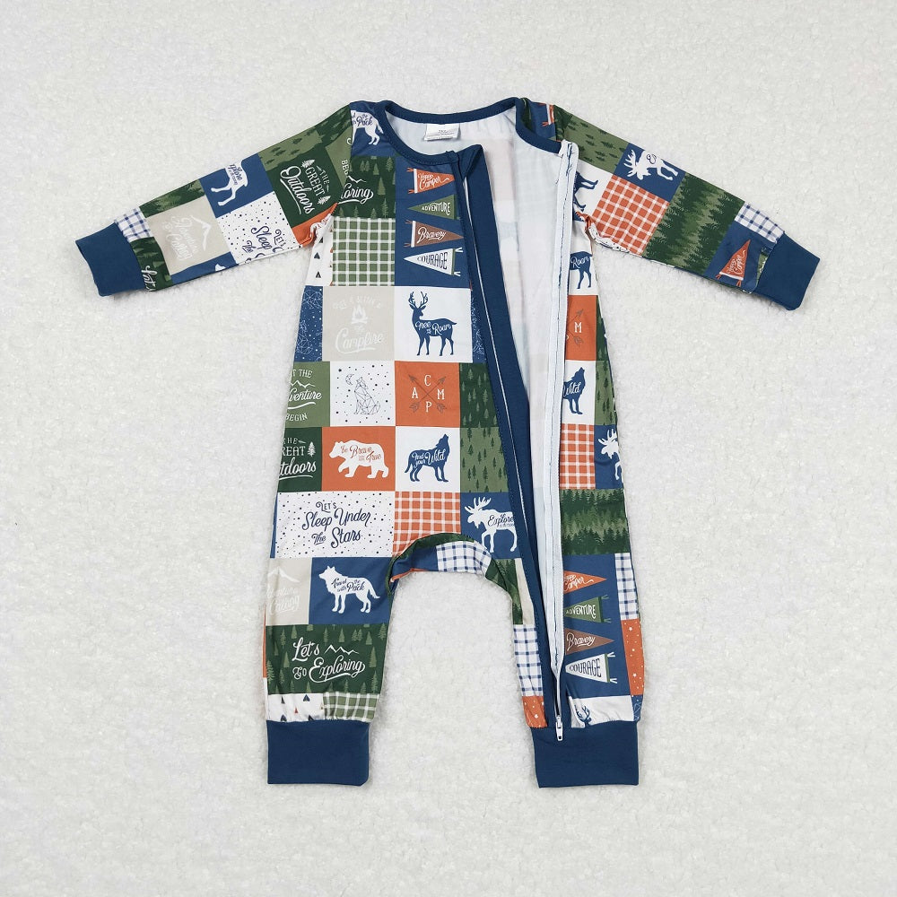 LR0719 Baby Boy Long Sleeves Deer Bear Zipper One Piece Romper