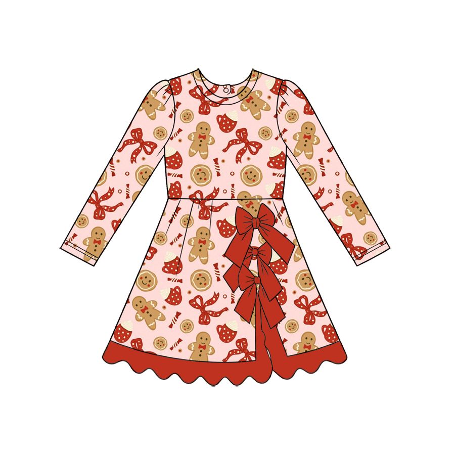 ( Moq 5 ) Preorder Baby Girls Kids Gingerbread Bows Christmas Shorts Scallop Dress Yoga Active Clothes