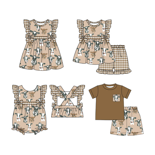 Baby Boy Girl Short Sleeves Cows Sibling Romper Dress Set ( Moq 5 Each Design ) 12.16