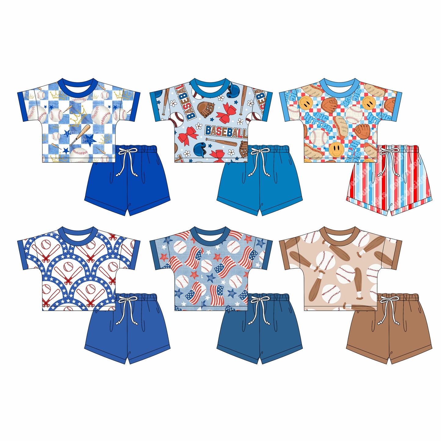 Baby Boy Girl Short Sleeves Baseball Smile Shirt Shorts Sibling Set ( Moq 5 Each Style ) 2.24