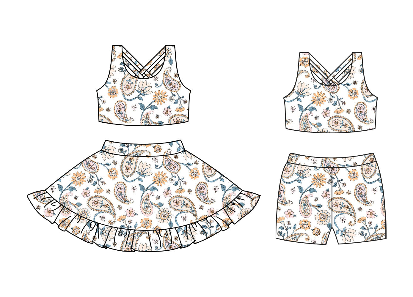 ( Moq 5 Each Style ) Baby Girl Sleeveless Floral Sibling Yoga Active Set 3.24