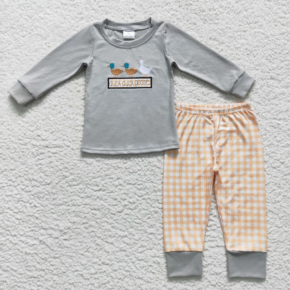 GLP0724 Baby Girl Long Sleeves Duck Goose Tunic Plaid Pants Outfit