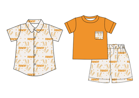 ( Moq 5 Each Style ) Baby Boy Short Sleeves Western Boots Sibling Shirt Set 4.18