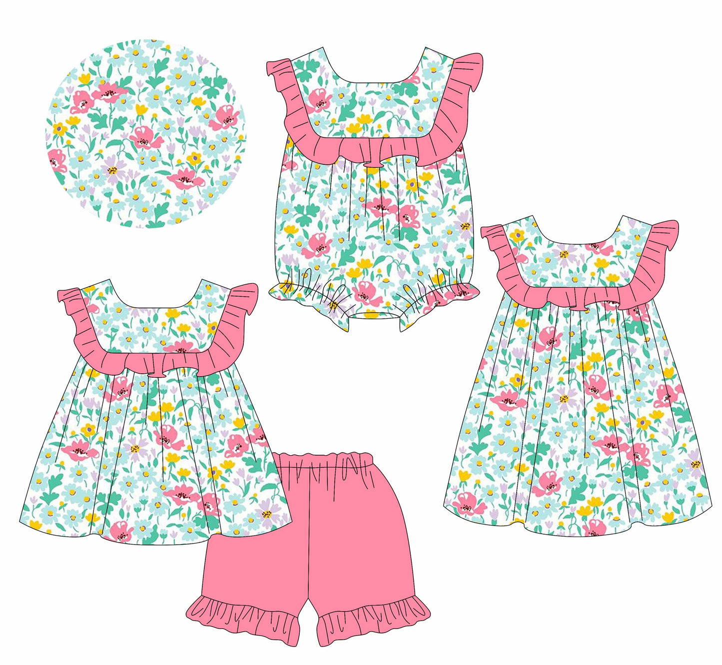 Baby Girl Flower Ruffle Sibling Romper Dress Set ( Moq 5 Each Style ) 1.13