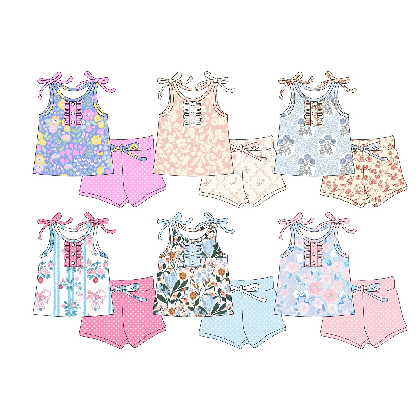 Baby Girl Bows Straps Flower Shirt Shorts Sibling Set ( Moq 5 Each Style ) 3.4
