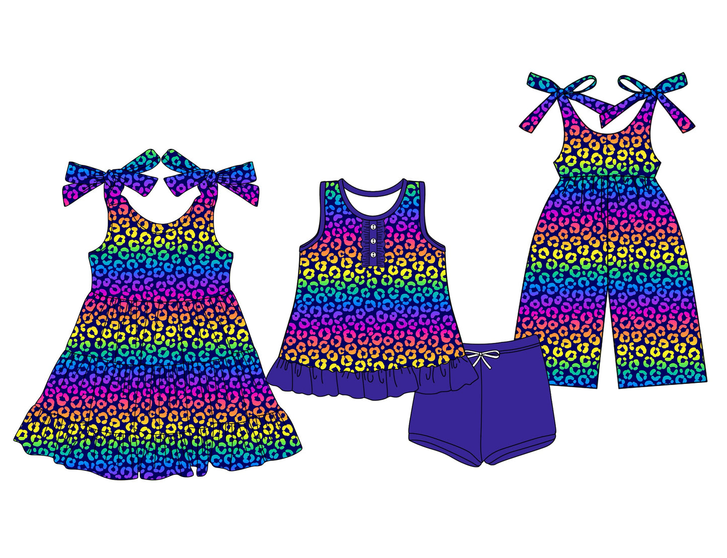 Baby Girl Colorful Leopard Sibling Jumpsuit Dress Set ( Moq 5 Each Style ) 3.13