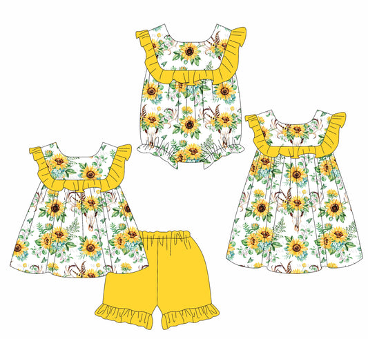 Baby Girl Western Sunflower Cow Sibling Romper Dress Set ( Moq 5 Each Style ) 2.21