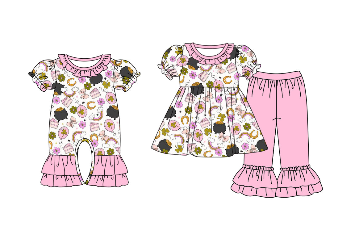 Baby Girl Short Sleeves St Patrick Bows Sibling Romper Clothes Set ( Moq 5 Each Design ) 12.7