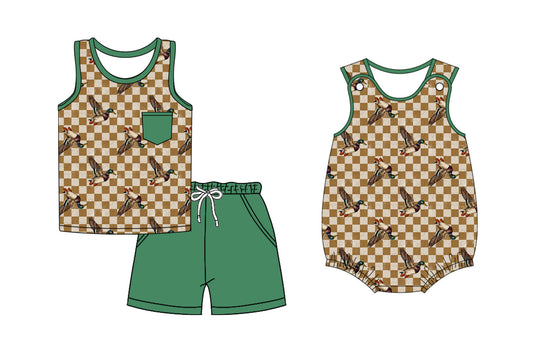 Baby Boy Sleeveless Ducks Checked Sibling Romper Set ( Moq 5 Each Style ) 2.27