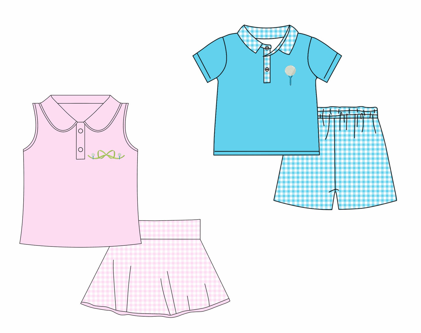 Baby Boy Girl Short Sleeves Golf Bow Sibling Set ( Moq 5 Each Style ) 12.19