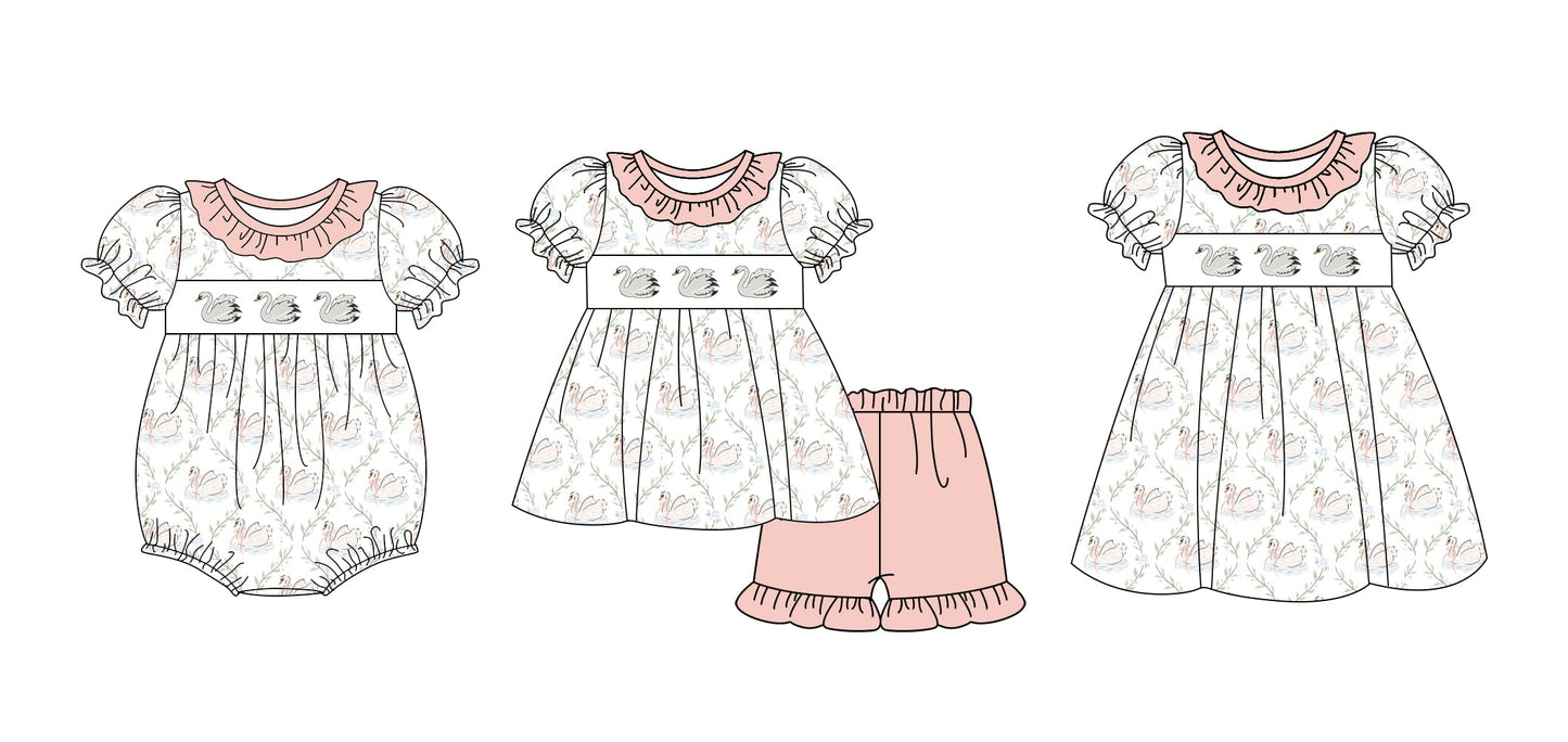 Baby Girl Short Sleeves Swans Sibling Romper Dress Set ( Moq 5 Each Style ) 2.17