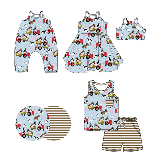 Baby Boy Girl Farm Animals Tractors Sibling Romper Dress Set ( Moq 5 Each Style ) 3.19