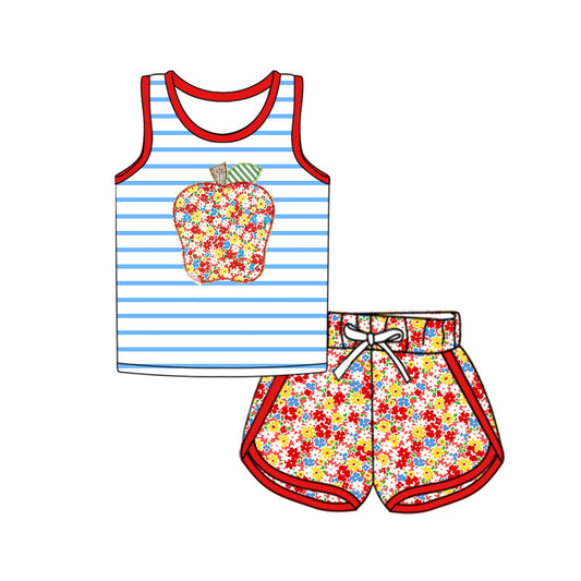 Baby Girl Back To School Stripes Vest Floral Shorts Set ( Moq 5 ) 3.5