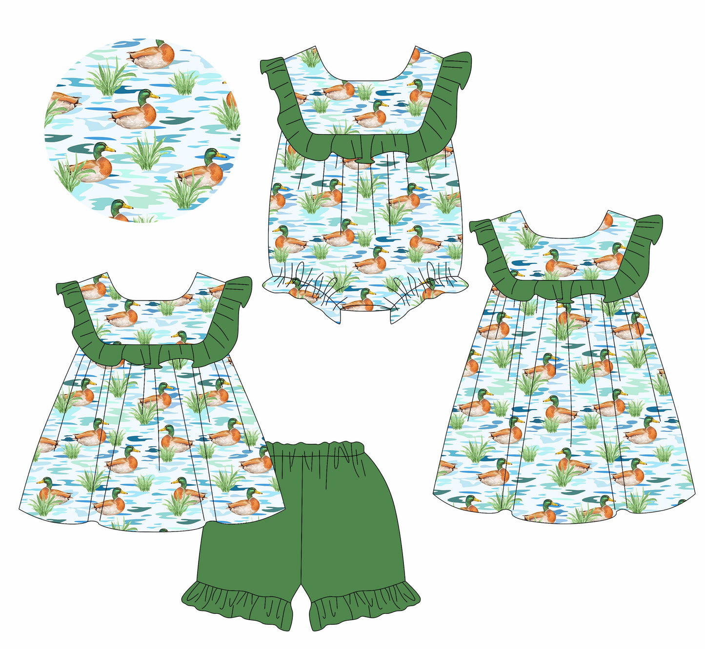 Baby Girl Ducks Green Sibling Romper Dress Set ( Moq 5 Each Style ) 1.14