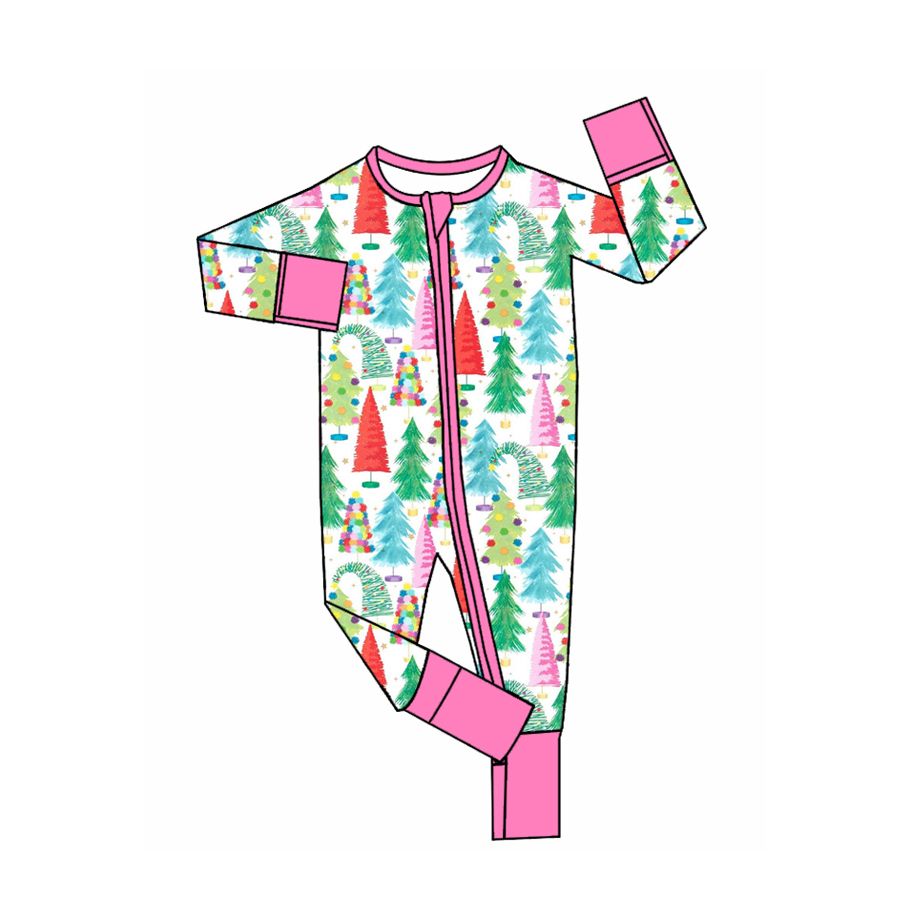 ( Moq 5 ) Preorder Baby Girls Infant Long Sleeves Christmas Tree Zipper Footie Sleeper Romper Clothes