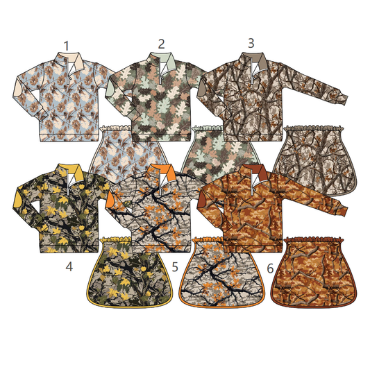 ( Moq 5 Each Style ) Sibling Baby Girls Kids Long Sleeves Zipper Shirts Skirt Shorts Sets Camo Clothes