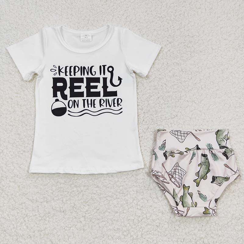 Promotion Baby Girl Short Sleeves Fishing Bummie Summer Outfit RTS