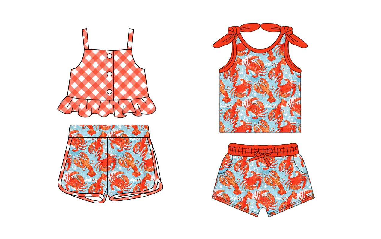 Baby Girl Straps Checked Crabs Crawfish Sibling Set ( Moq 5 Each Style ) 2.12