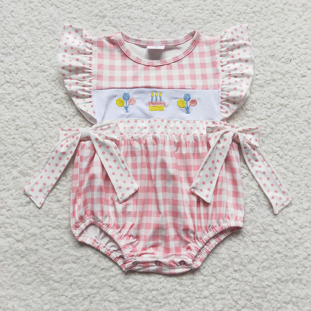 Baby Girl Short Sleeves Embroidery Birthday Bows Sibling Romper Dress