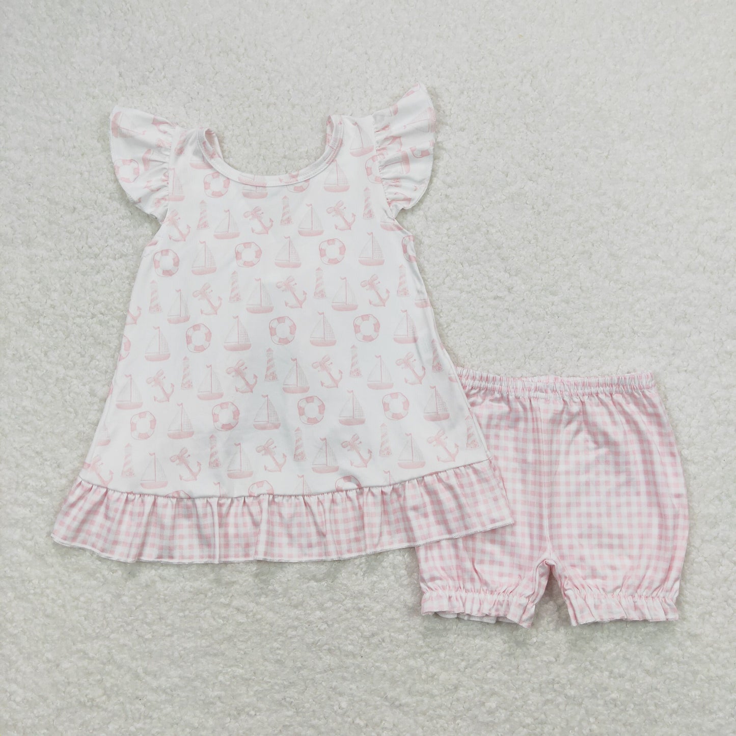 Baby Girl Sleeveless Open Back Tops Pink Plaid Shorts Summer Boats Set