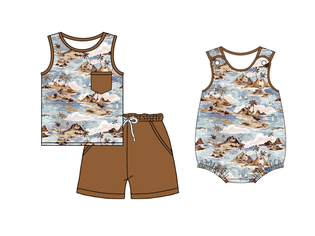 Baby Boy Sleeveless Beach Sibling Romper Set ( Moq 5 Each Style ) 2.26