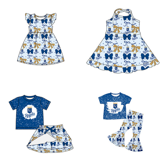 ( Moq 5 each style ) Baby Boy Girl Toddler KC Team Bows Sibling Dress Set