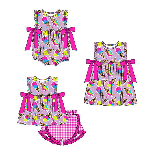 ( Moq 5 Each Style ) Baby Girl Ice Cream Bows Sibling Romper Dress Set 3.29