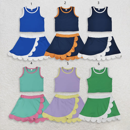 Sibling Baby Girls Kids Scallop Shirts Skirts Shorts Yoga Active Sets Clothes RTS