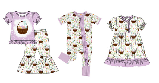 Baby Girl Short Sleeves Rabbits Floral Easter Sibling Romper Dress Set ( Moq 5 Each Design ) 12.11