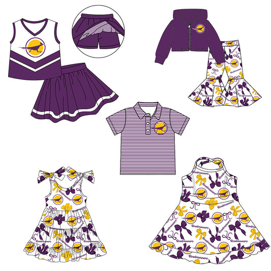 ( Moq 5 each style ) Baby Boy Girl Team Cheer Sibling Shirt Purple Bows Dress Set 8.2